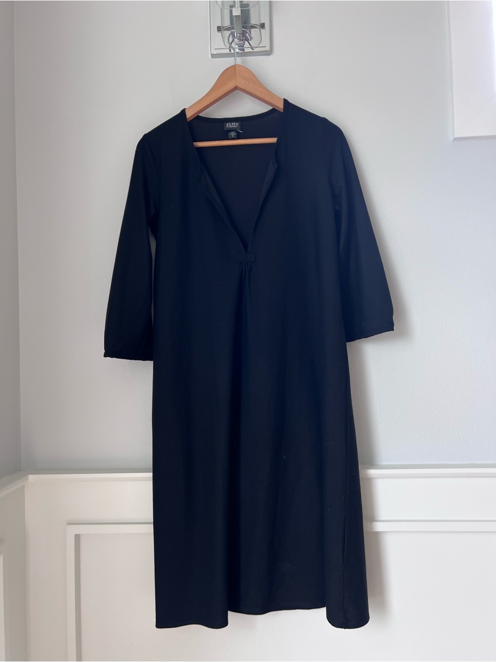 Eileen Fisher Black V-Notch Midi Dress